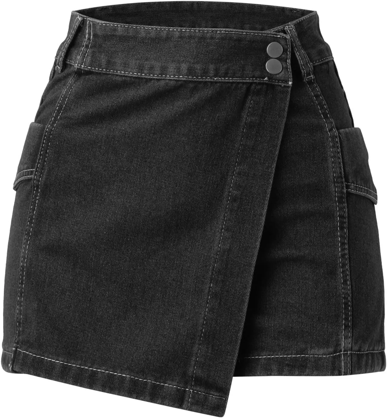 2023 Summer Women's Casual High Waisted A Line Skirt Button Mini Denim Skirt with Pocket Satin Skirts for Women