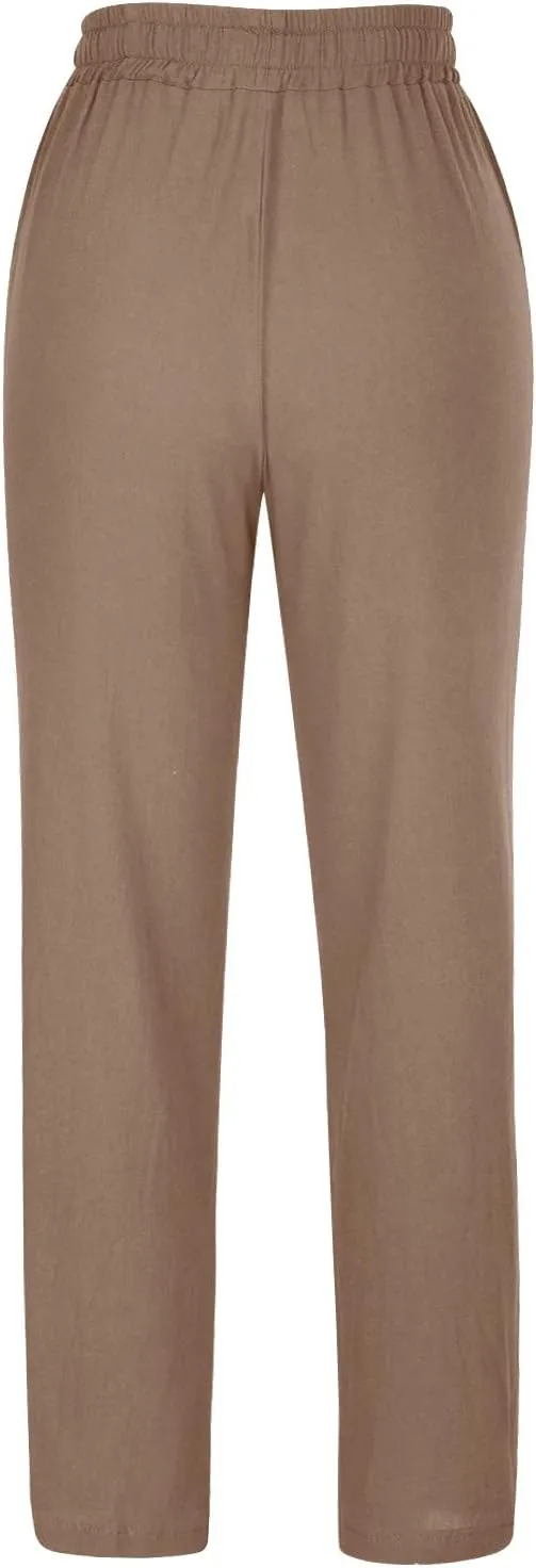 2023 Womens Drawstring Cotton Linen Long Pants Loose Elastic Waisted Colour Pure Casual Summer Palazzo Lounge Trousers
