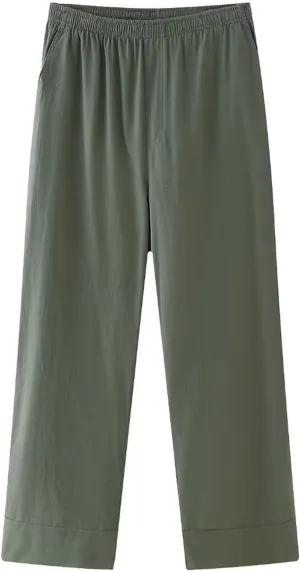 2025 Fashion Pants for Women Solid Elastic High Waist Wide Leg Trousers Casual Comfy Lightweight Pants with Pockets