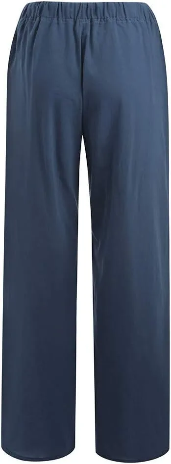 2025 Summer Outfits for Women - Womens Casual Loose Linen Pants Plain Solid High Waisted Drawstring Trousers