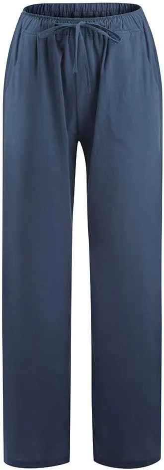 2025 Summer Outfits for Women - Womens Casual Loose Linen Pants Plain Solid High Waisted Drawstring Trousers