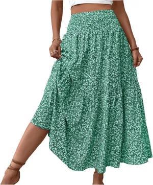 2025 Summer Women's Floral Print Midi Maxi Skirts Casual High Waist A Line Dressy Swing Flowy Long Skirt