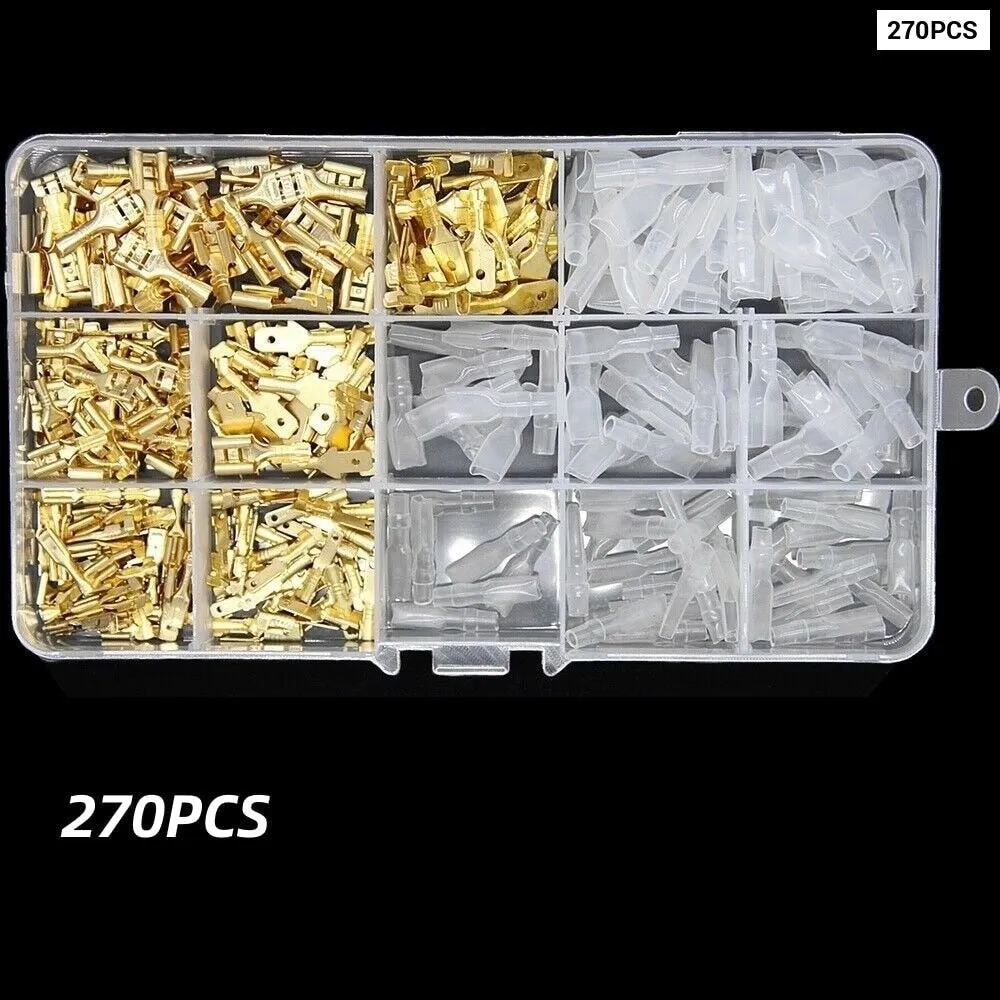 270pcs Insulated Male Female Wire Connector 2.8 4.8 6.3mm Electrical Crimp Terminals Termin Spade Connectors Assorted