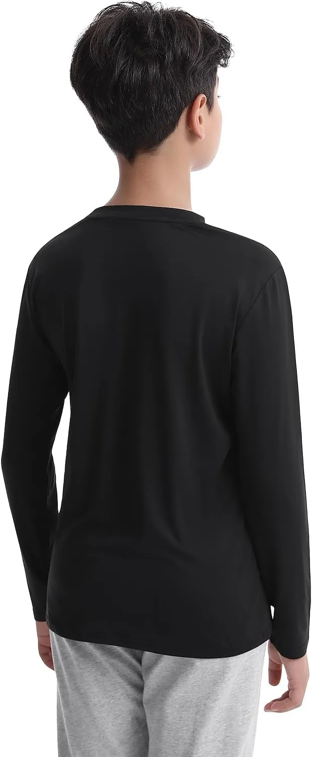5-Pack Youth Boys Long Sleeve Shirts Dry Fit Athletic T-Shirt Moisture Wicking Performance Activewear Tops Tees