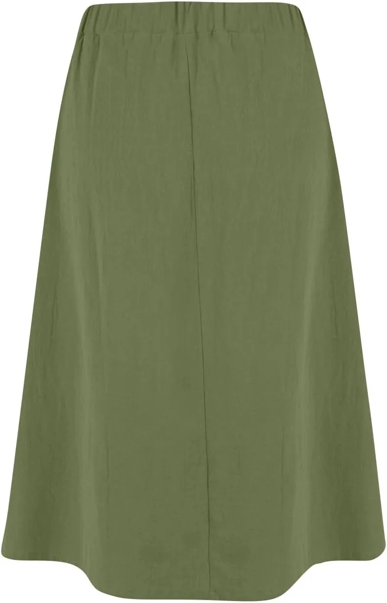 A Line Midi Skirt for Womens Vintage Front Button Swing Skirts Summer Casual High Waisted Pleated Midi Skirt with Pockets