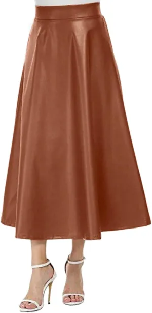 A Long Line Solid Faux Skirt Leather Waist Womens Color High Skirts Skirt Jean Patched Skirt
