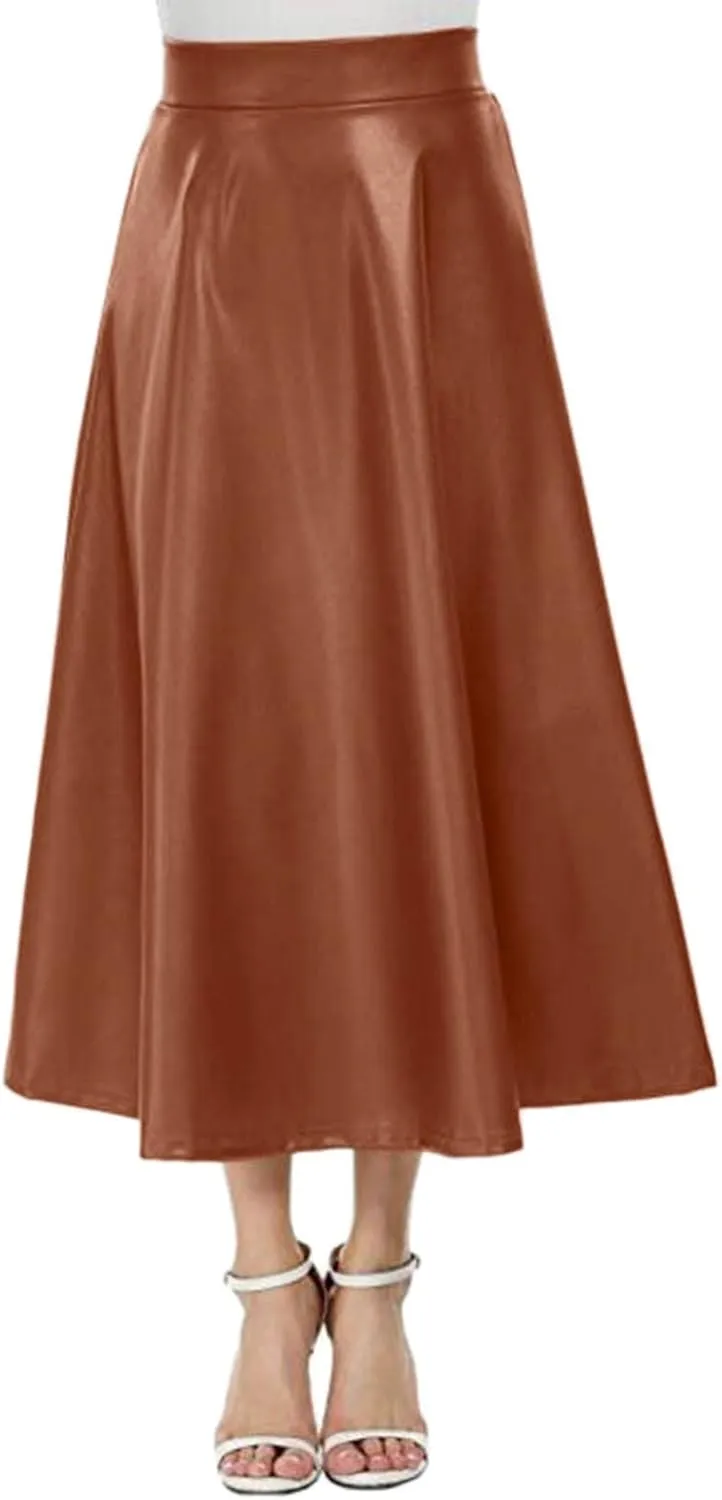 A Long Line Solid Faux Skirt Leather Waist Womens Color High Skirts Skirt Jean Patched Skirt