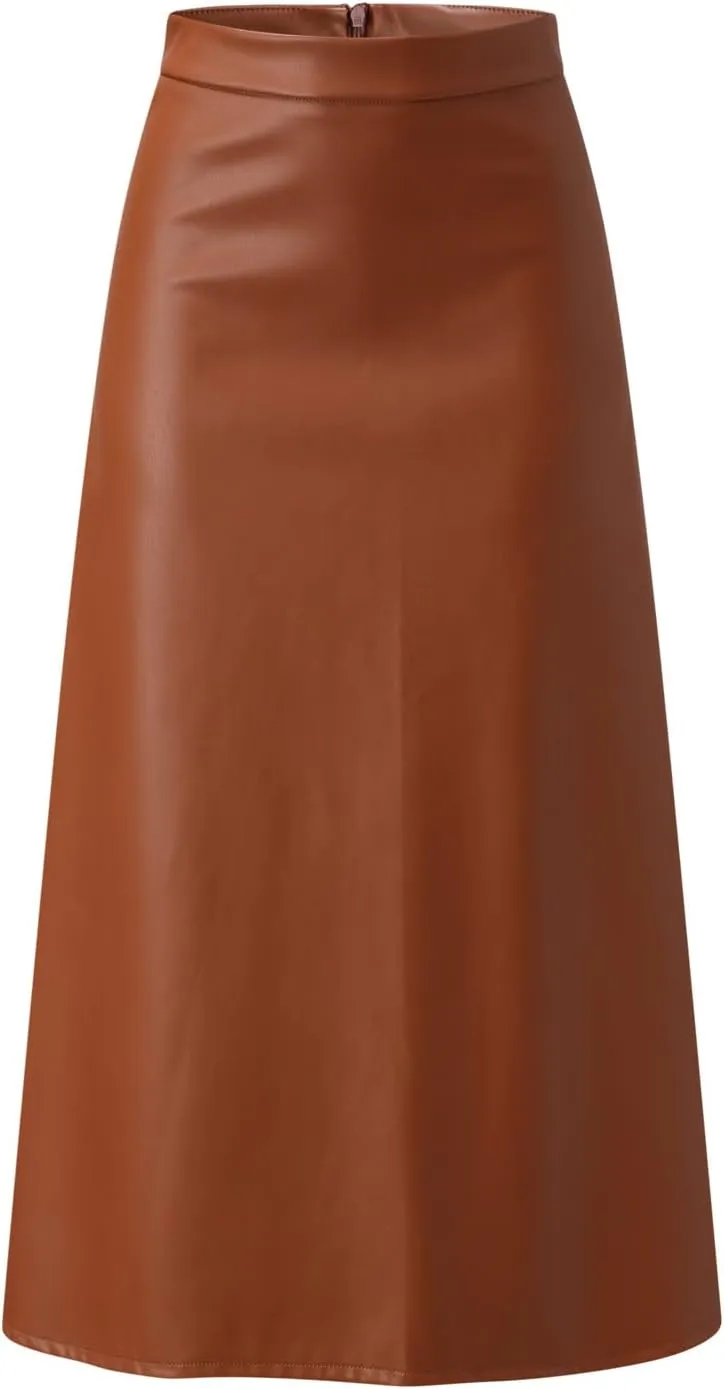 A Long Line Solid Faux Skirt Leather Waist Womens Color High Skirts Skirt Jean Patched Skirt