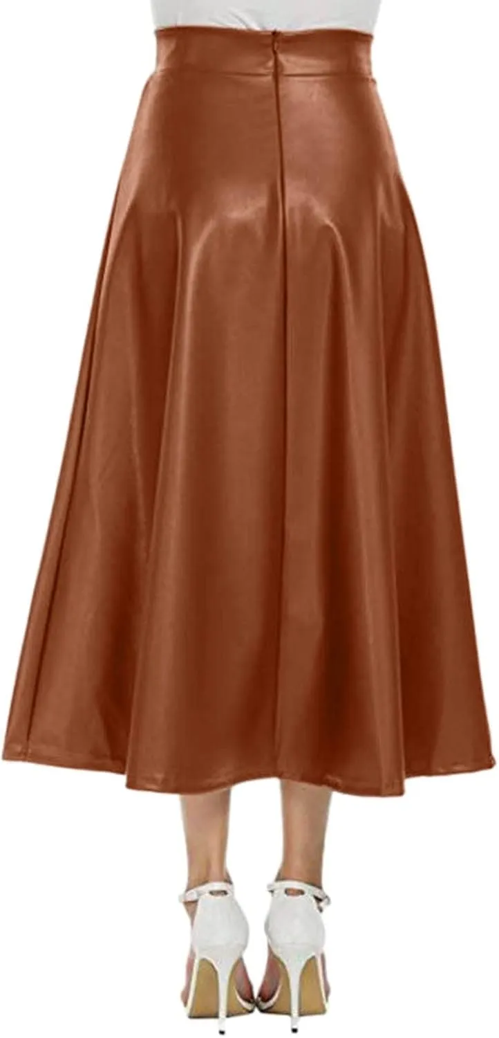 A Long Line Solid Faux Skirt Leather Waist Womens Color High Skirts Skirt Jean Patched Skirt