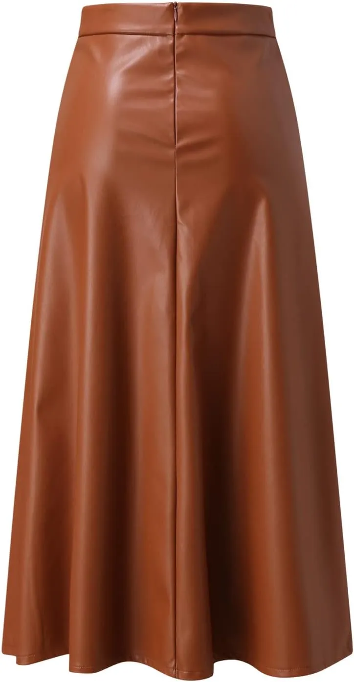 A Long Line Solid Faux Skirt Leather Waist Womens Color High Skirts Skirt Jean Patched Skirt