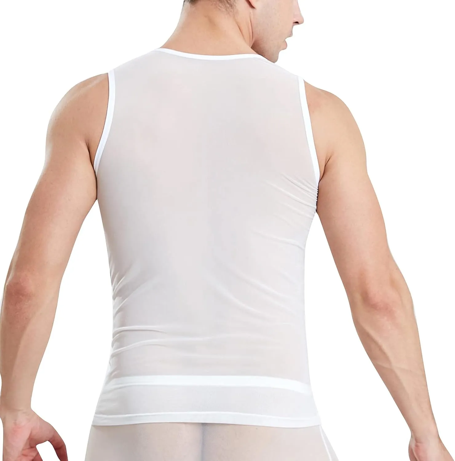 ABAFIP Men's Mesh Sheer Rave Tank Tops Summer Undershirt Semi See Thru Fitted Gym Workout Muscle Vest