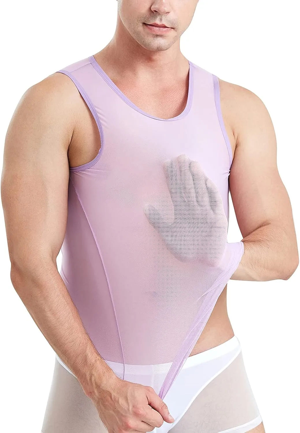 ABAFIP Men's Mesh Sheer Rave Tank Tops Summer Undershirt Semi See Thru Fitted Gym Workout Muscle Vest