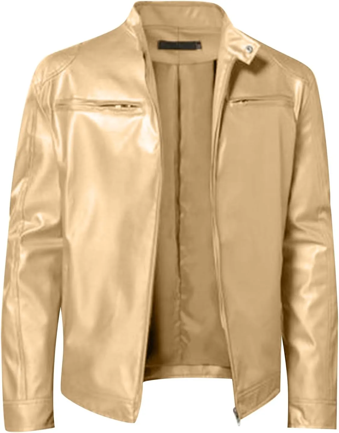ADHOWBEW Mens Leather Jacket Stand Collar Windbreaker Zip Up Fashion Motorcycle Jackets