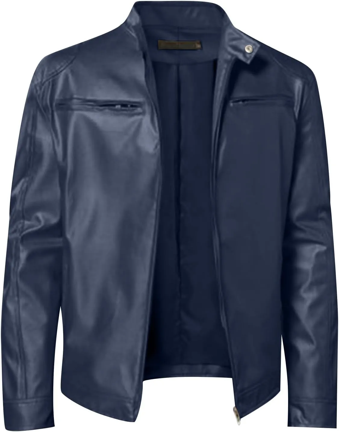 ADHOWBEW Mens Leather Jacket Stand Collar Windbreaker Zip Up Fashion Motorcycle Jackets
