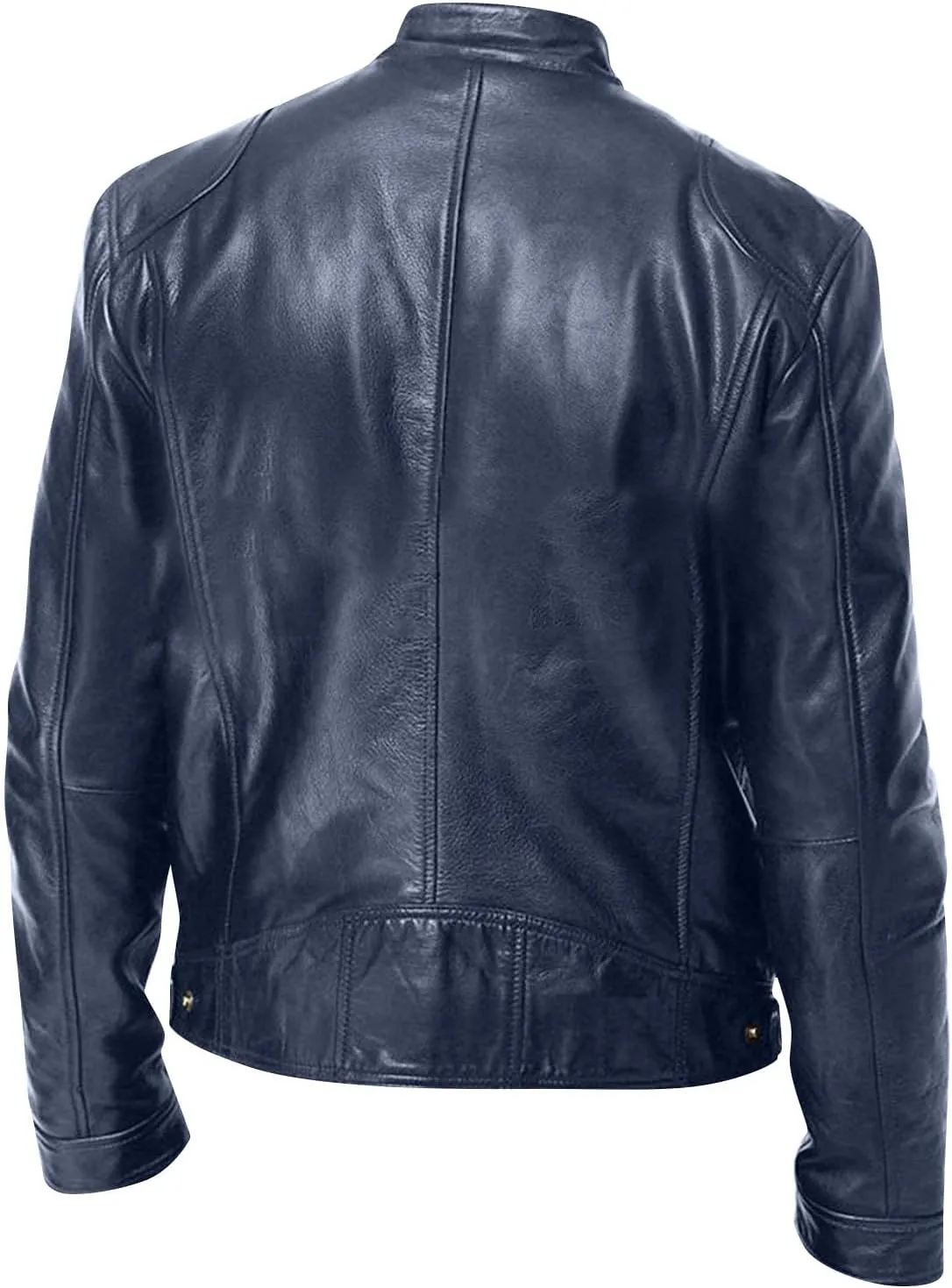ADHOWBEW Mens Leather Jacket Stand Collar Windbreaker Zip Up Fashion Motorcycle Jackets