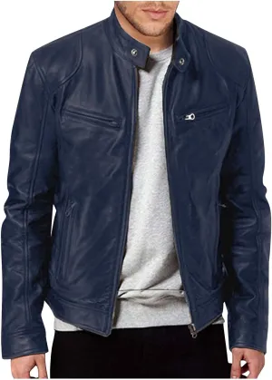 ADHOWBEW Mens Leather Jacket Stand Collar Windbreaker Zip Up Fashion Motorcycle Jackets