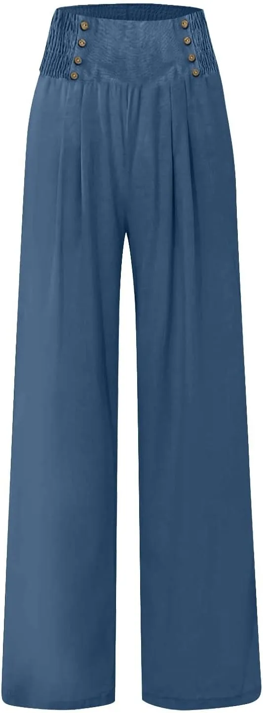 ADHOWBEW Womens Linen Pants Dressy High Waisted Cotton Work Lounge Plus Size Casual Petite Stretch Flowy Pants