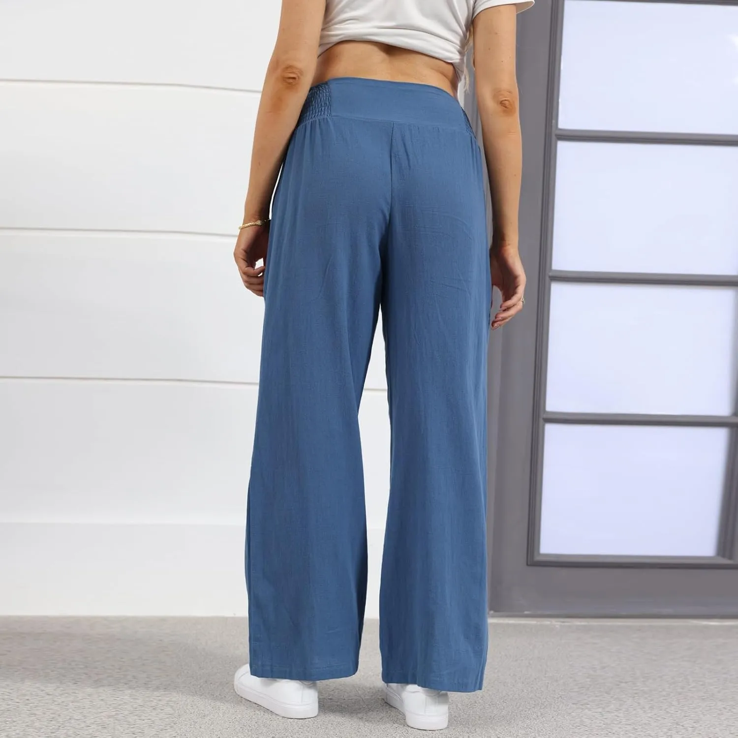 ADHOWBEW Womens Linen Pants Dressy High Waisted Cotton Work Lounge Plus Size Casual Petite Stretch Flowy Pants