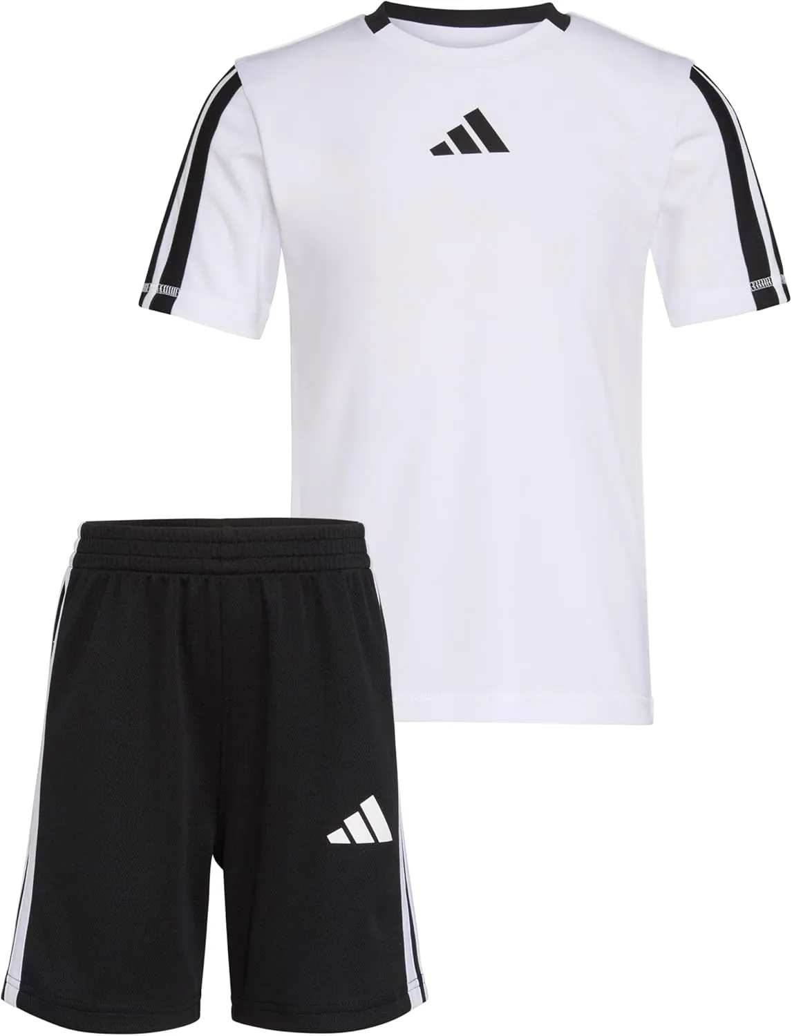 adidas Boys Short Sleeve 3-stripe Soccer Tee Shirt and Short Set