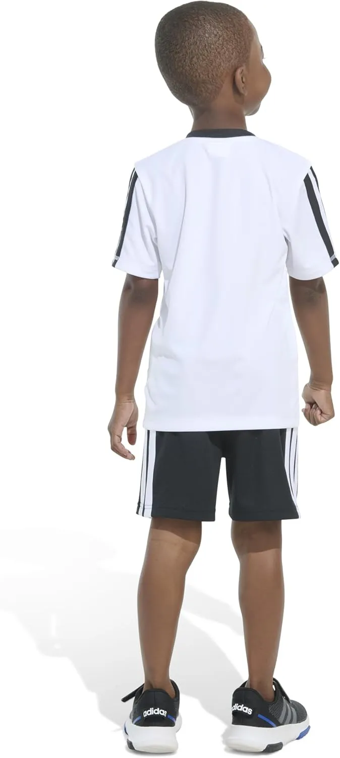 adidas Boys Short Sleeve 3-stripe Soccer Tee Shirt and Short Set