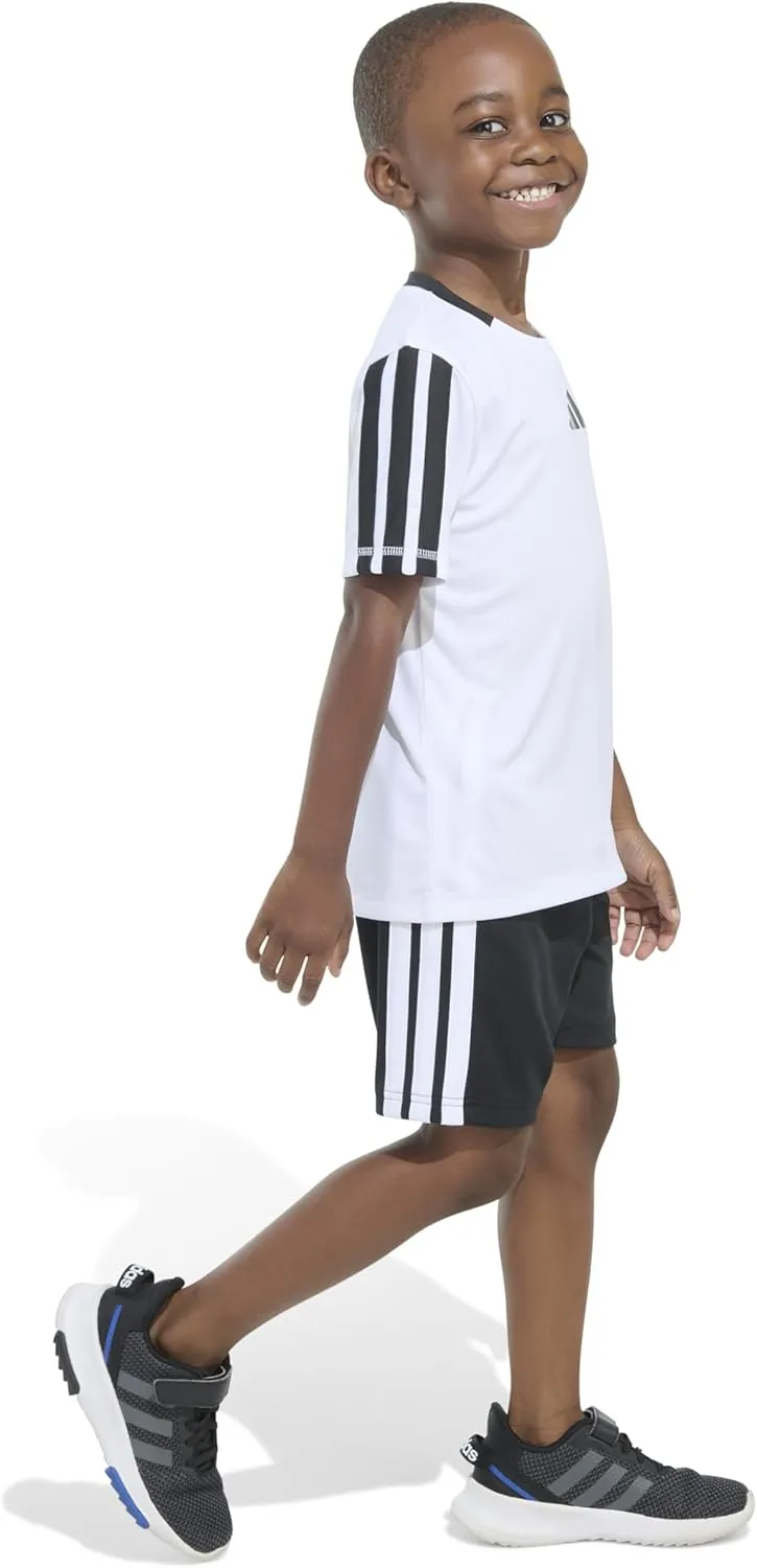 adidas Boys Short Sleeve 3-stripe Soccer Tee Shirt and Short Set
