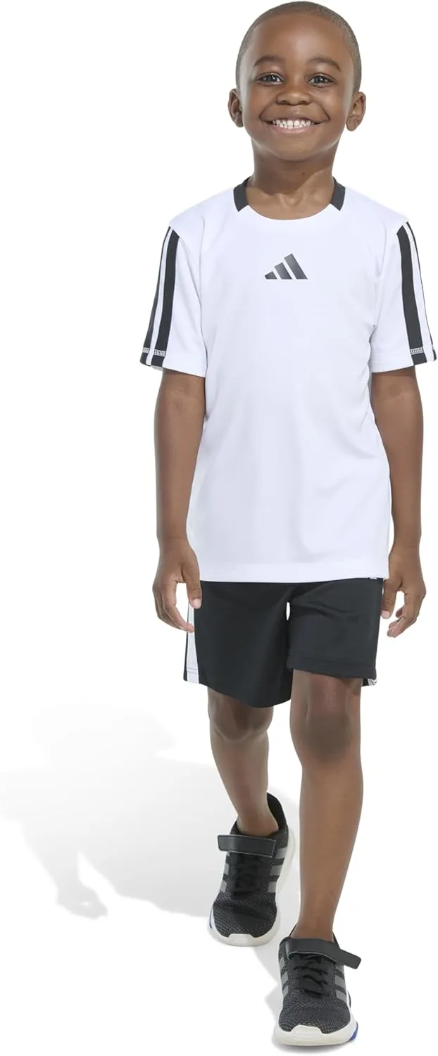 adidas Boys Short Sleeve 3-stripe Soccer Tee Shirt and Short Set