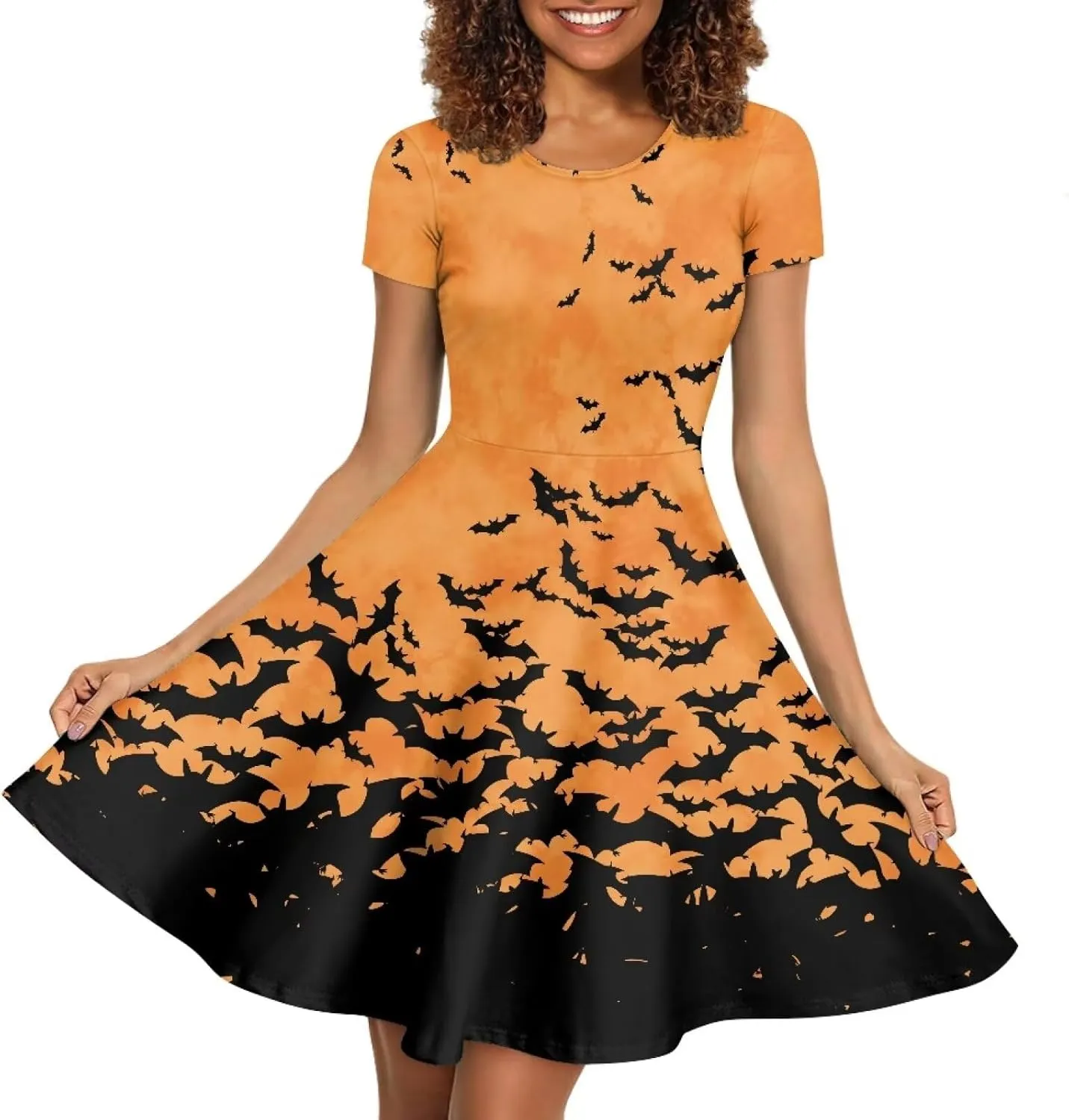 AFPANQZ Dresses Women Summer Short Sleeve Scoop Neck Flared Swing Hawaiian Tee