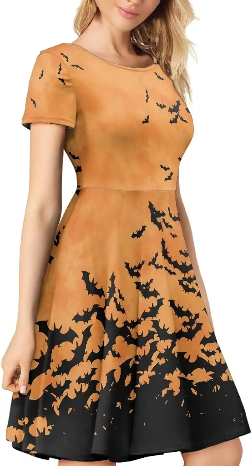 AFPANQZ Dresses Women Summer Short Sleeve Scoop Neck Flared Swing Hawaiian Tee