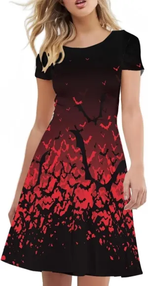 AFPANQZ Dresses Women Summer Short Sleeve Scoop Neck Flared Swing Hawaiian Tee