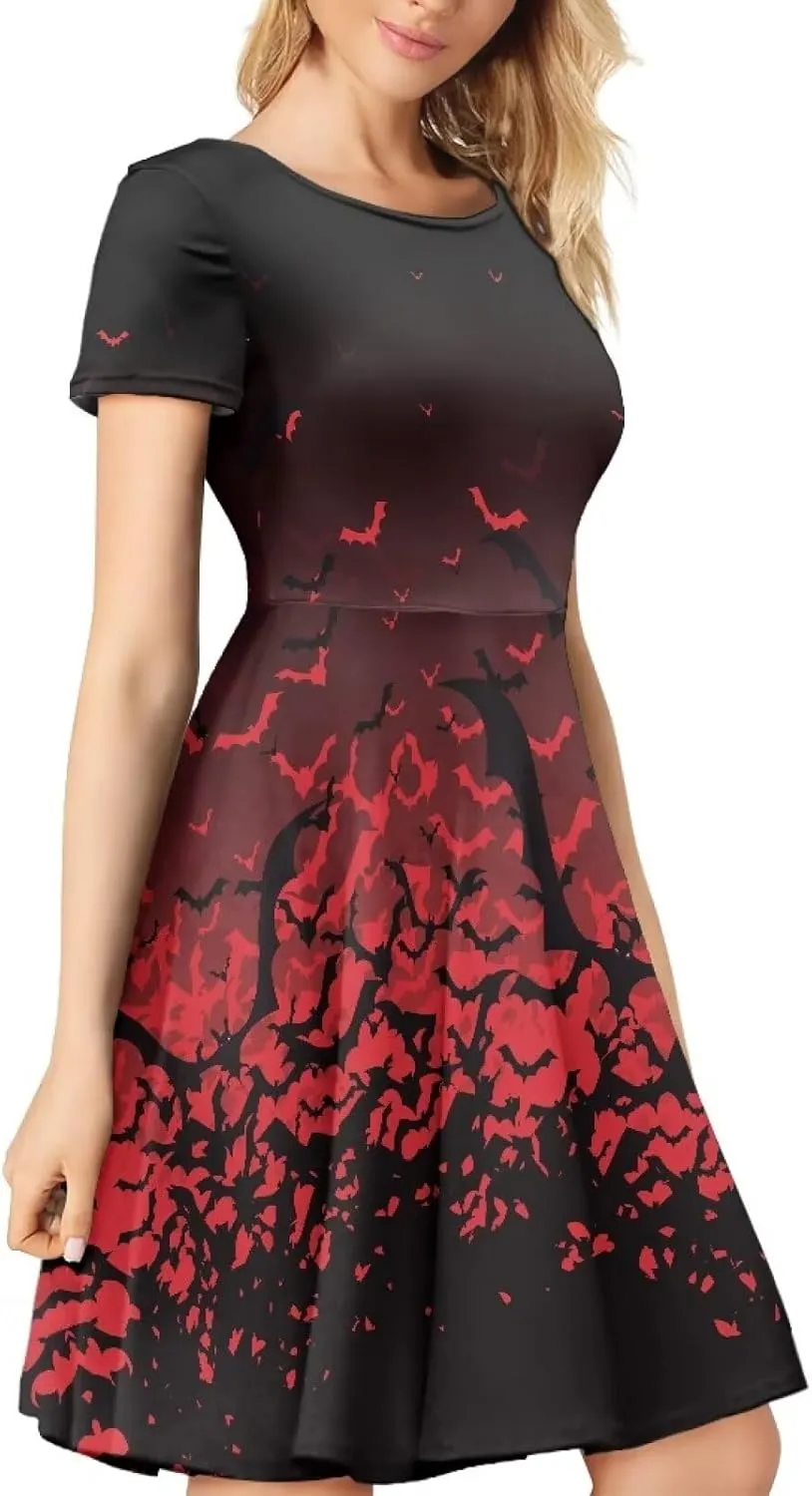 AFPANQZ Dresses Women Summer Short Sleeve Scoop Neck Flared Swing Hawaiian Tee