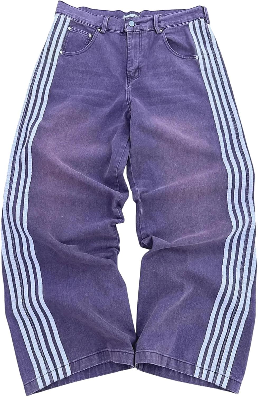 Alyweatry Mens Vintage Baggy Jeans Oversized Low Rise Y2k Striped Skateboard Denim Track Jeans Streetwear