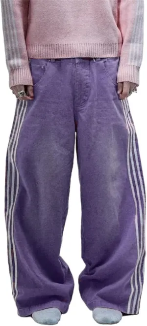 Alyweatry Mens Vintage Baggy Jeans Oversized Low Rise Y2k Striped Skateboard Denim Track Jeans Streetwear