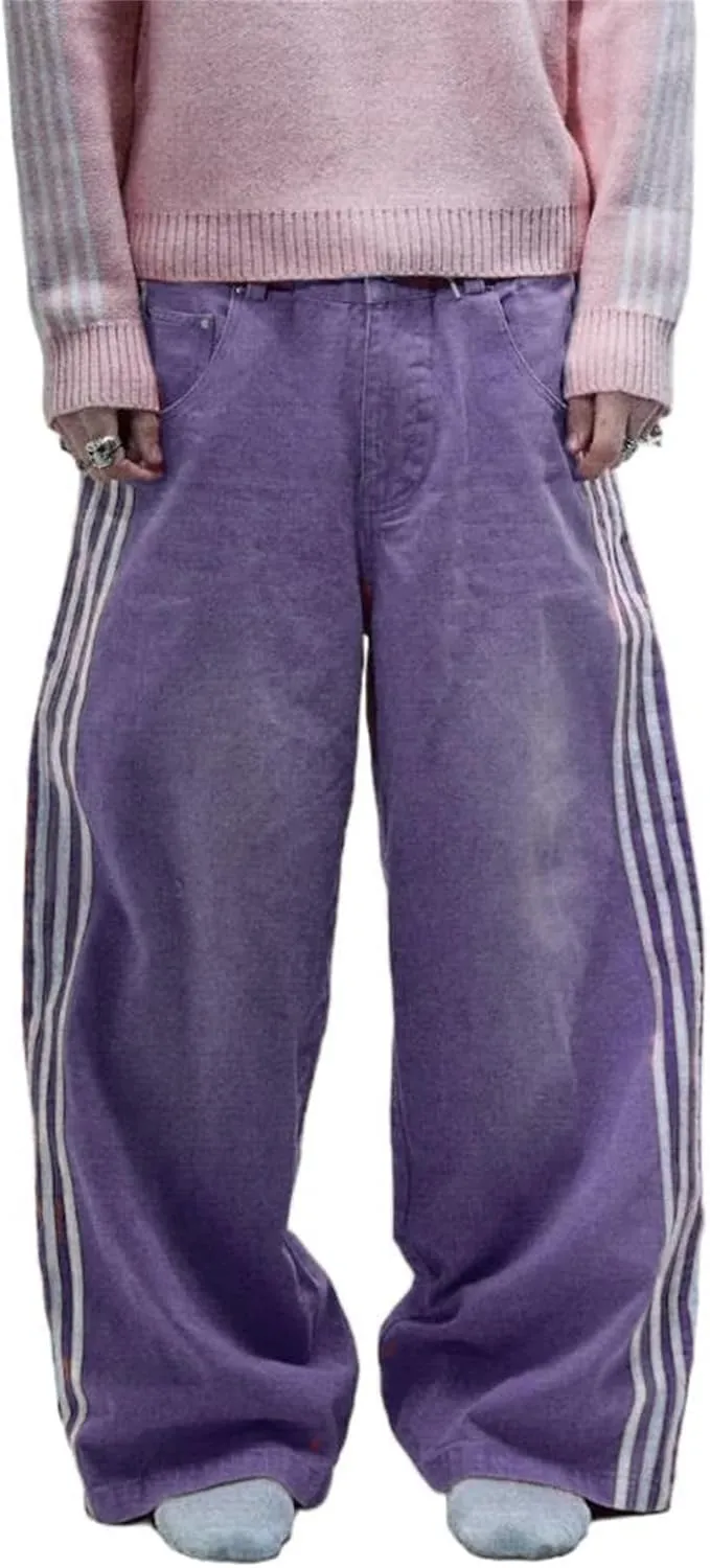 Alyweatry Mens Vintage Baggy Jeans Oversized Low Rise Y2k Striped Skateboard Denim Track Jeans Streetwear