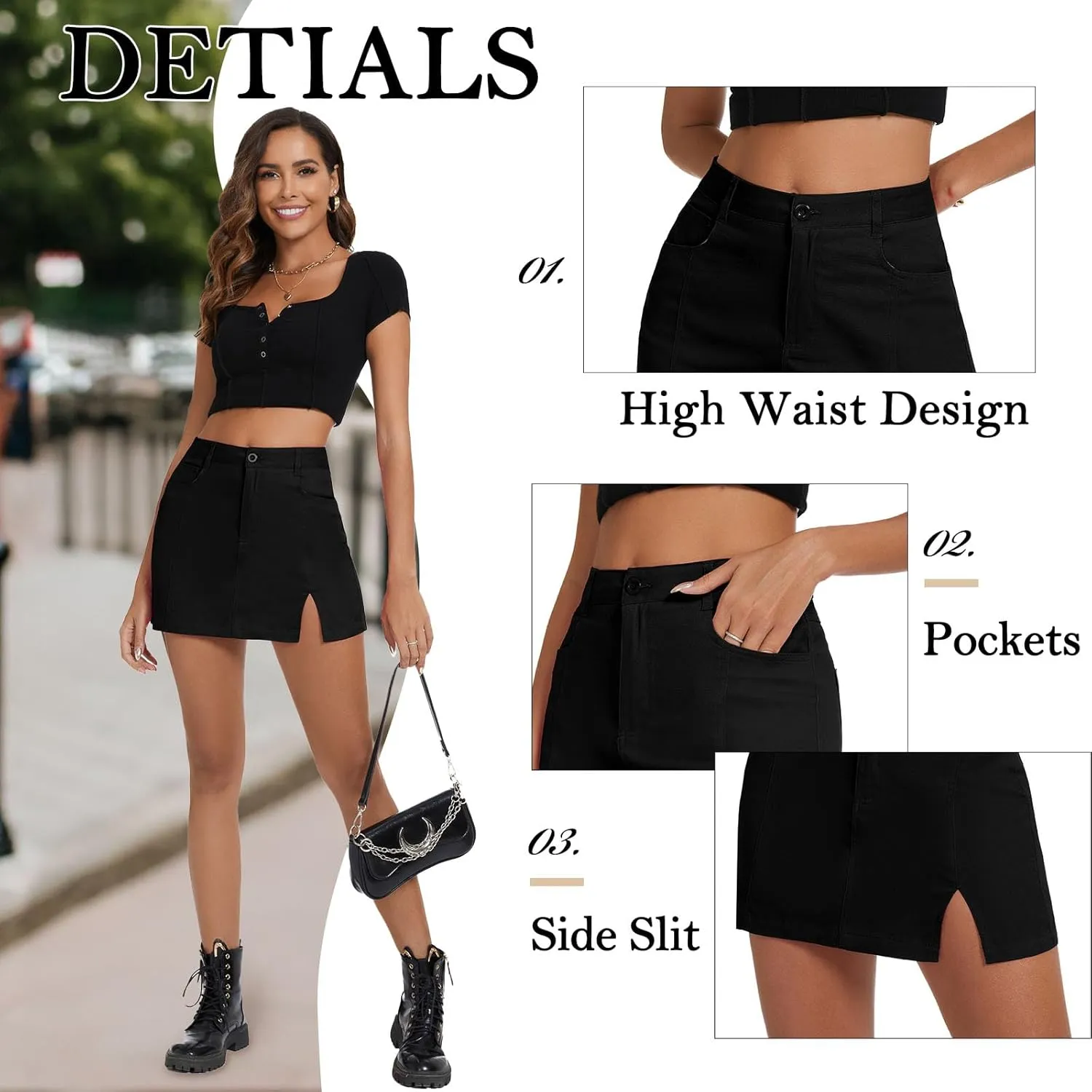 American Trends Women Mini Skirt with Slit High Waist Mini Denim Skirt Causal Bodycon Short Jean Skirts with Pockets
