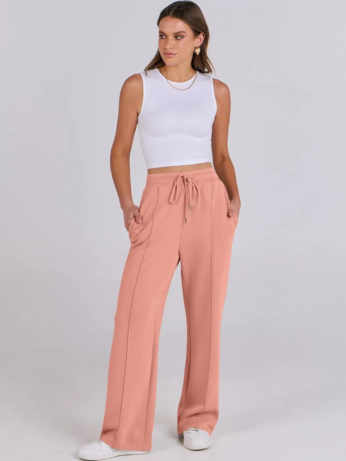 ANRABESS Women's Wide Leg Sweatpants High Waist Baggy Flared Pants Drawstring Athletic Joggers Sweat Pants