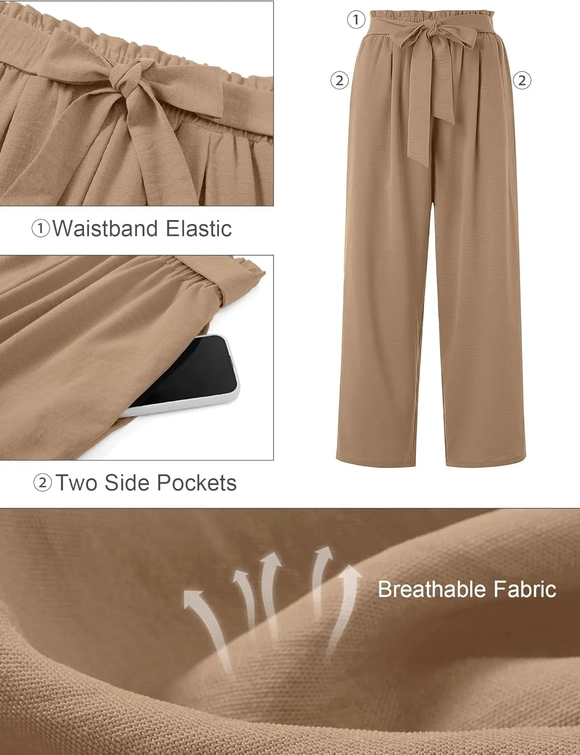 AusLook Women's Plus Size Wide Leg Lounge Pants with Pockets High Waisted Palazzo Adjustable Tie Knot Trousers