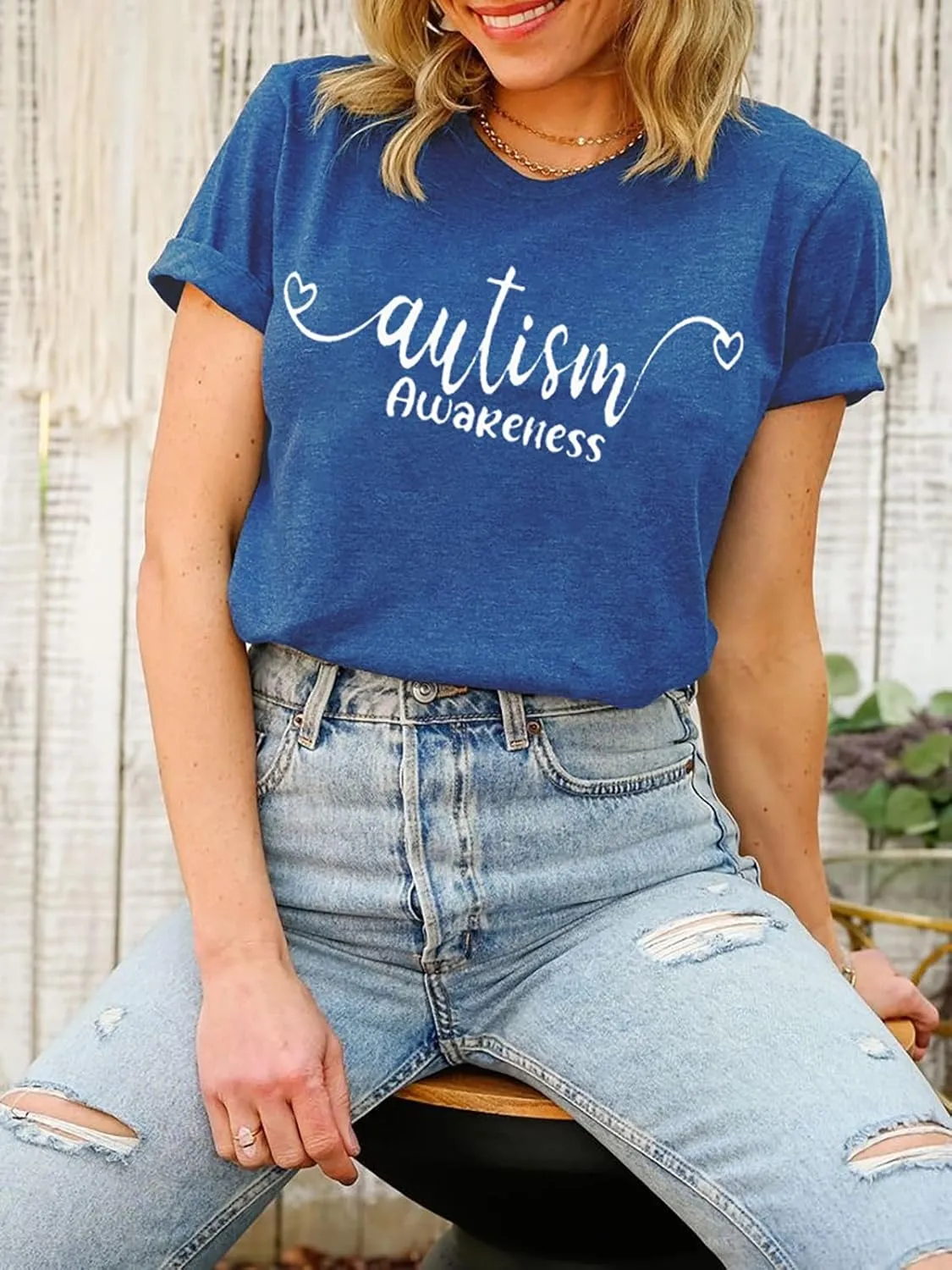 Autism Awareness Shirt Womens Autism Acceptance Month Grahic Short Sleeve Tee Tops