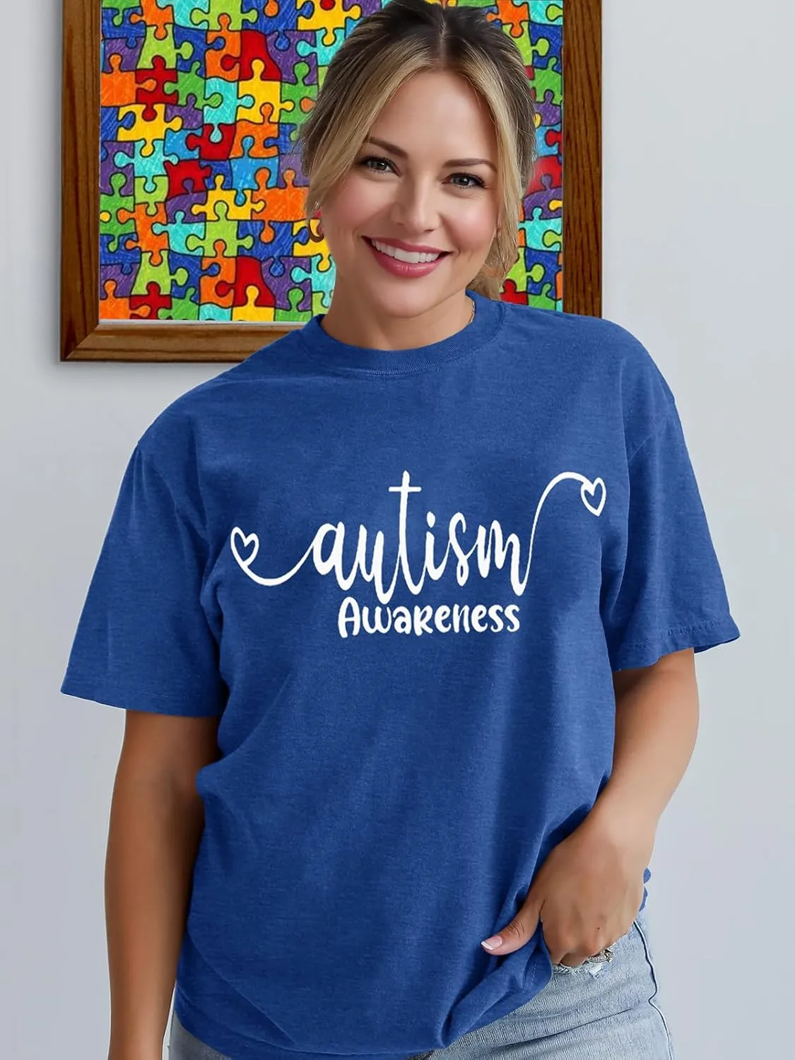 Autism Awareness Shirt Womens Autism Acceptance Month Grahic Short Sleeve Tee Tops