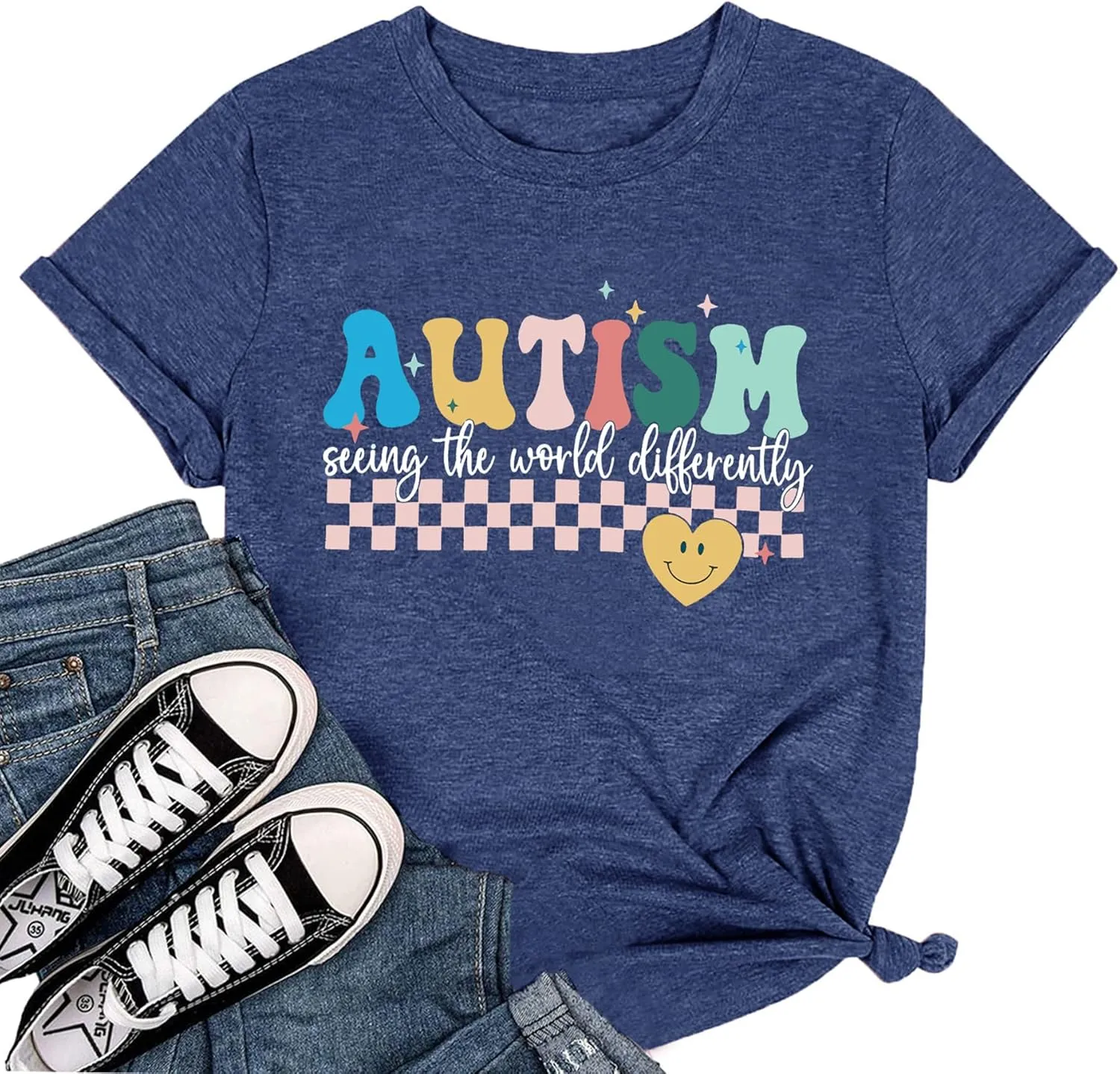 Autism Awareness Shirt Womens Autism Acceptance Month Grahic Short Sleeve Tee Tops