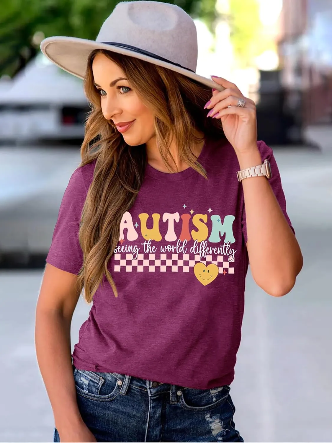 Autism Awareness Shirt Womens Autism Acceptance Month Grahic Short Sleeve Tee Tops