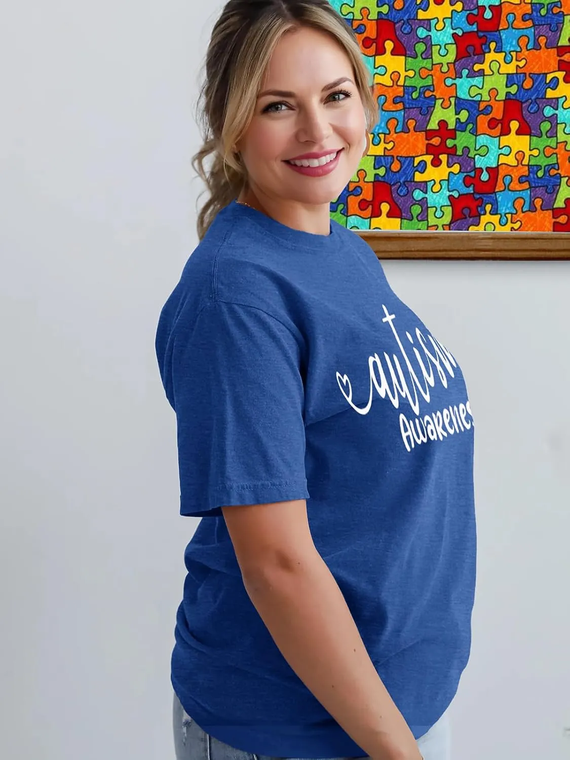 Autism Awareness Shirt Womens Autism Acceptance Month Grahic Short Sleeve Tee Tops