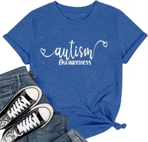 Autism Awareness Shirt Womens Autism Acceptance Month Grahic Short Sleeve Tee Tops
