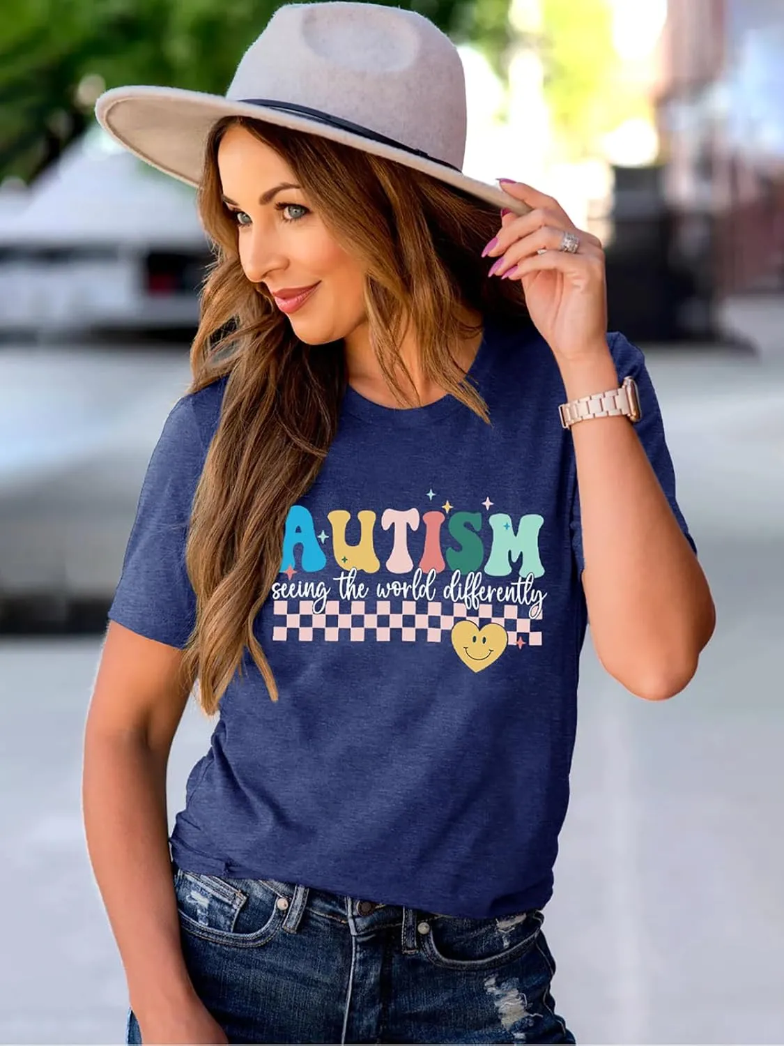 Autism Awareness Shirt Womens Autism Acceptance Month Grahic Short Sleeve Tee Tops