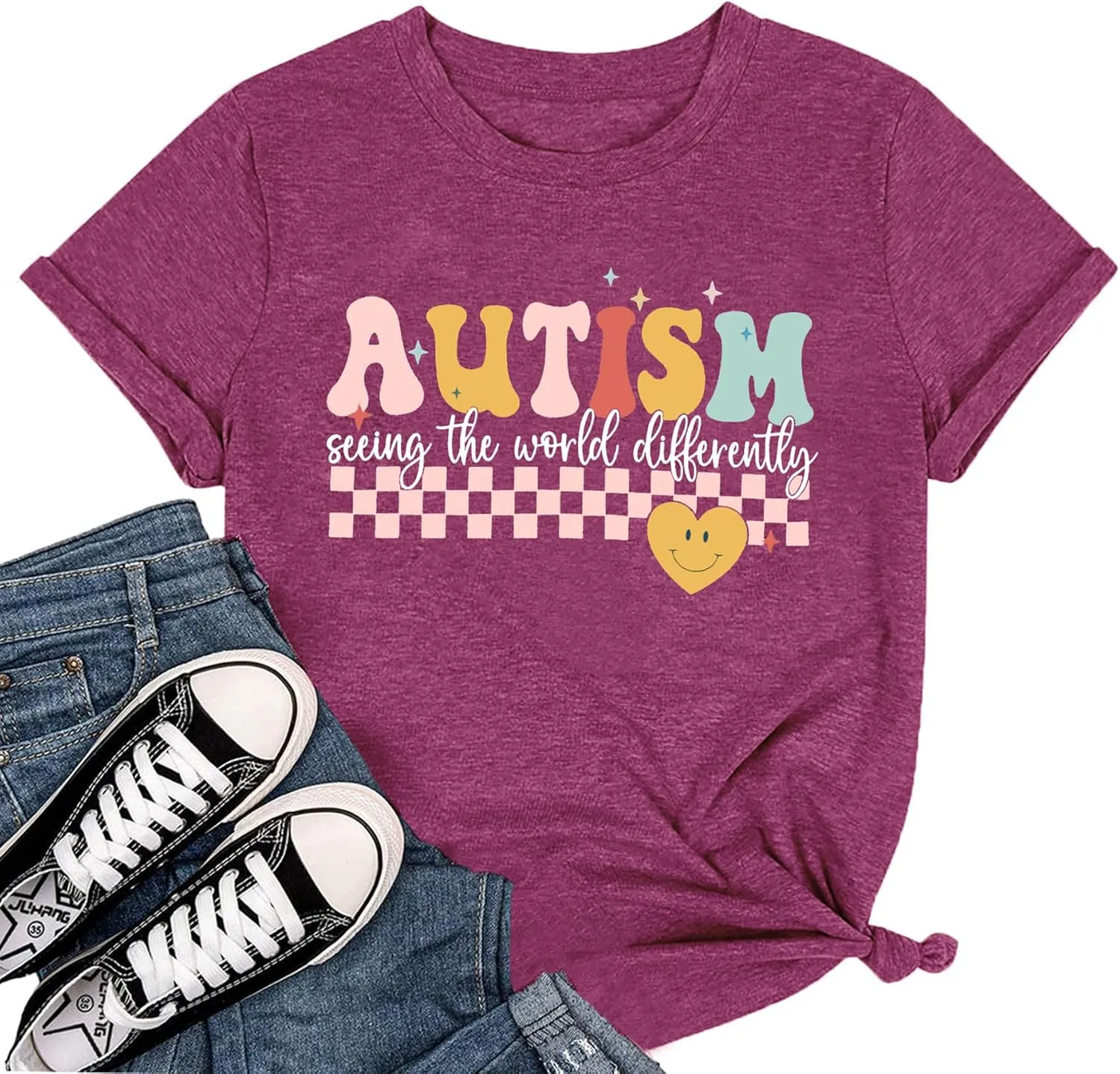 Autism Awareness Shirt Womens Autism Acceptance Month Grahic Short Sleeve Tee Tops