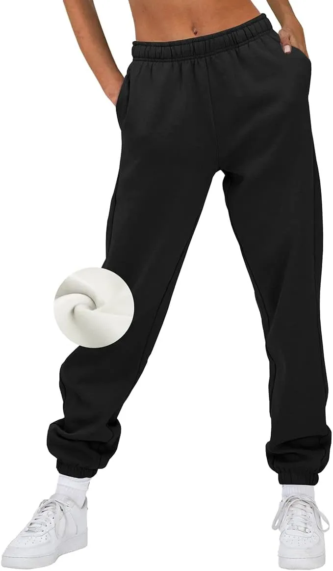 AUTOMET Womens Winter Casual Baggy Fleece Lined Sweatpants Fashion High Waisted Joggers Pants Athletic Clothes with Pockets