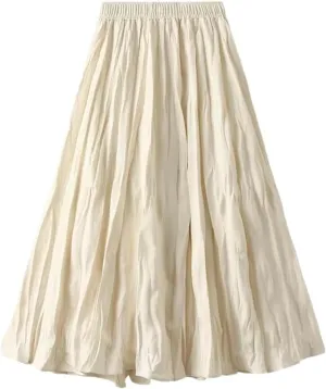 Autumn Winter Midi Long Pleated Skirt Women High Waist Skirt Female All-Match Skirt