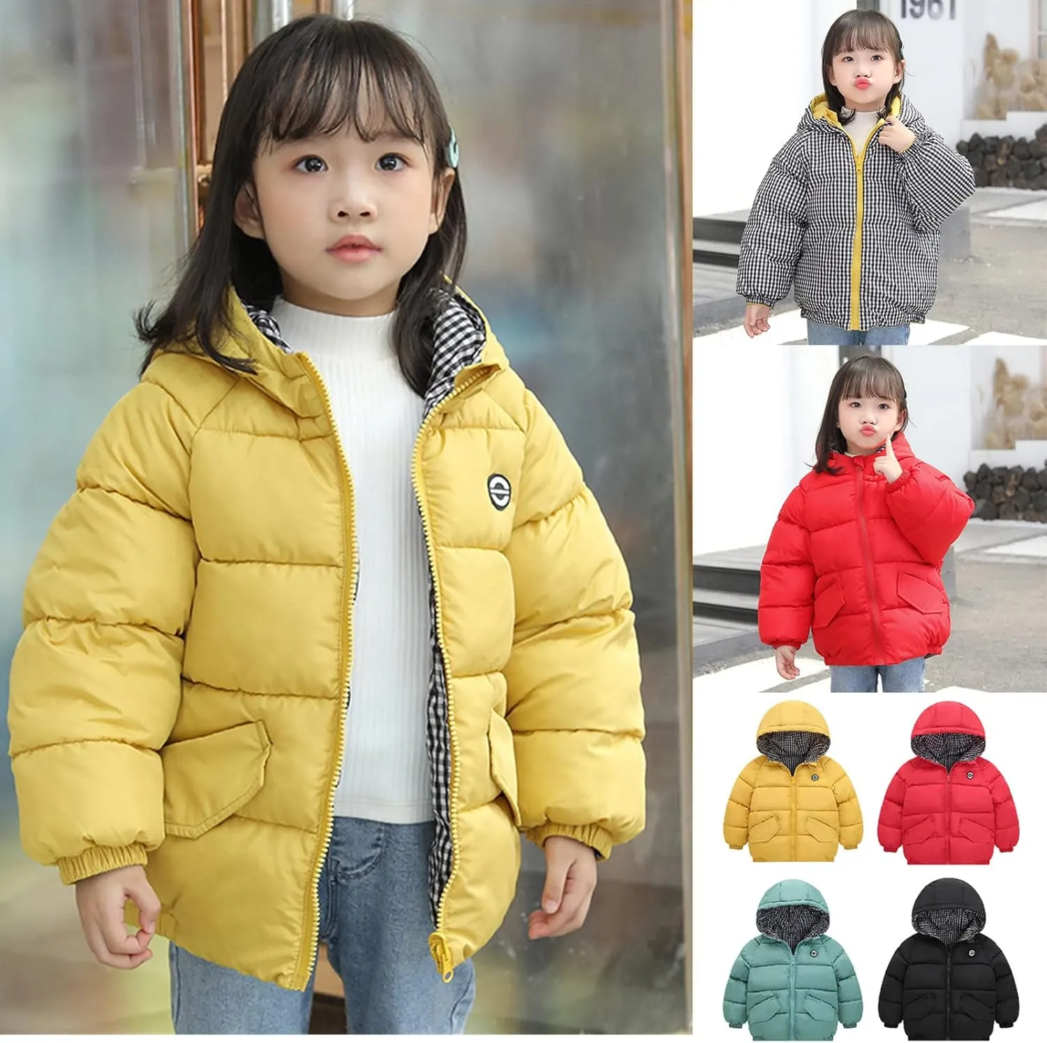 Baby Boy Girls Autumn Winter Fleece Down Coats Cotton Padded Jacket Hooded Zipper Windproof Snow Outerwear