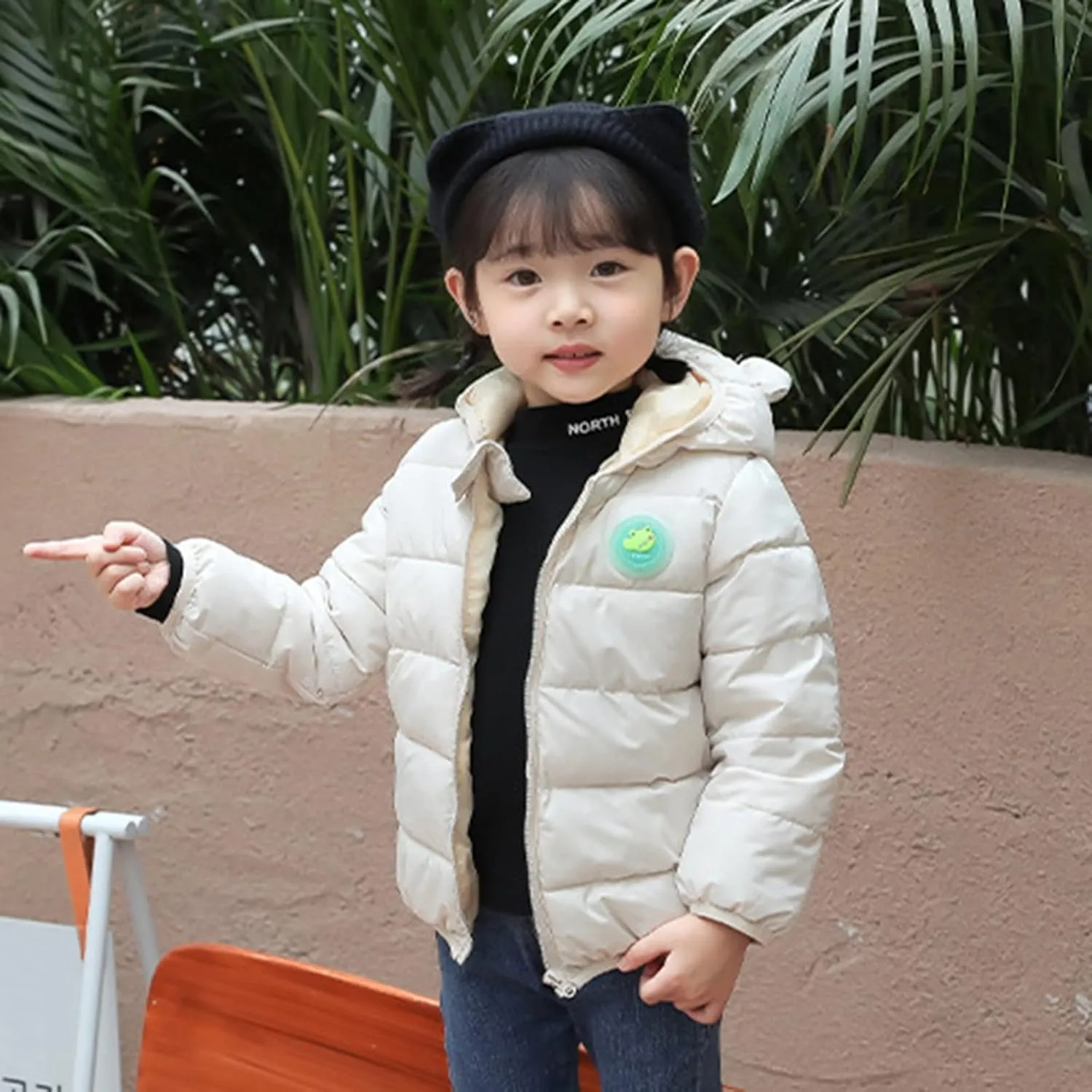 Baby Boys Girls Jacket Winter Warm Solid Dinosaur Coats Long Sleeve Bear Ears Hooded Cotton Padded Outwear Top