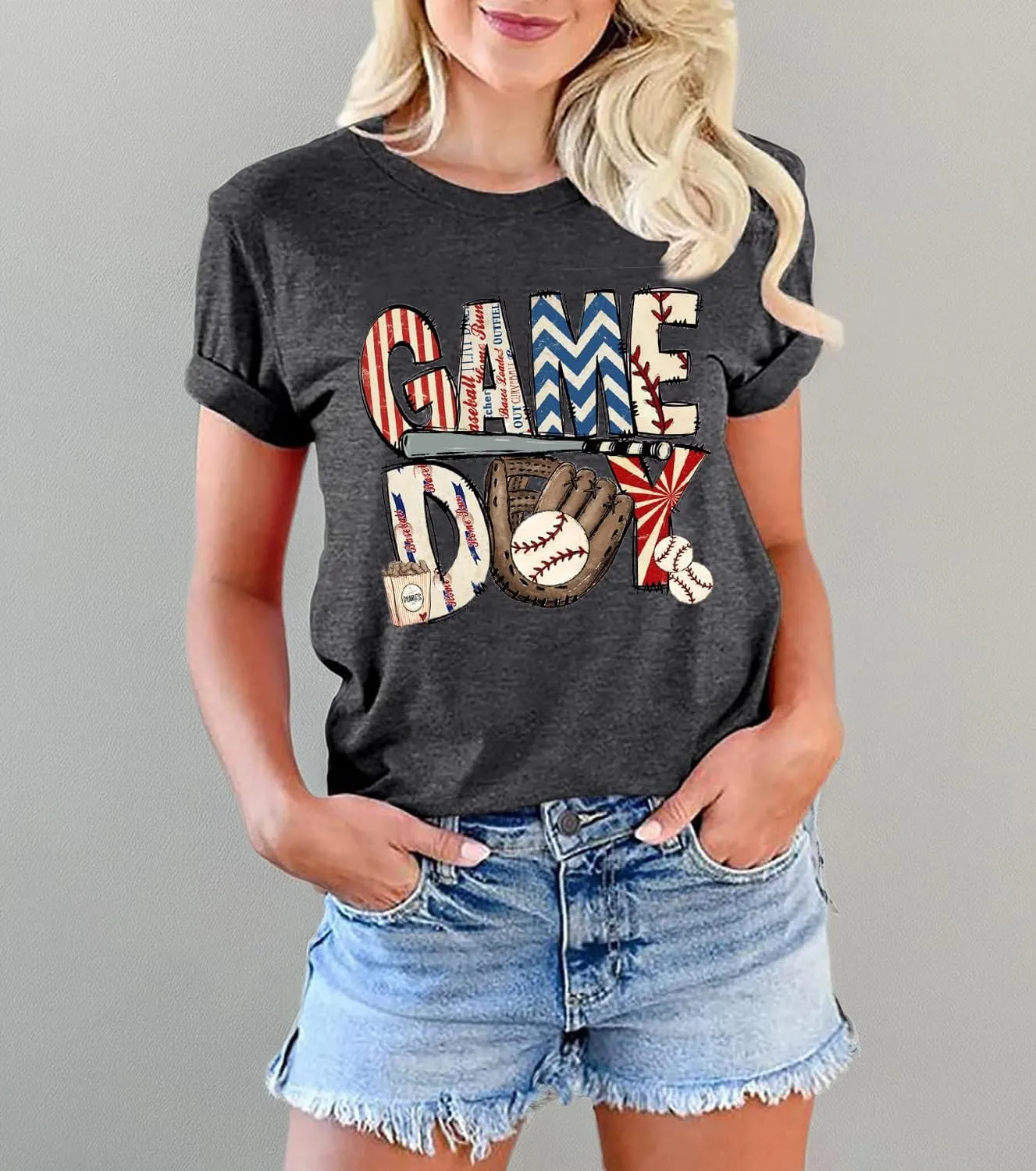 Baseball Game Day Tshirt Women Funny Letter Print Baseball Mom Shirt Vintage Graphic Tee Casual Short Sleeve Tops