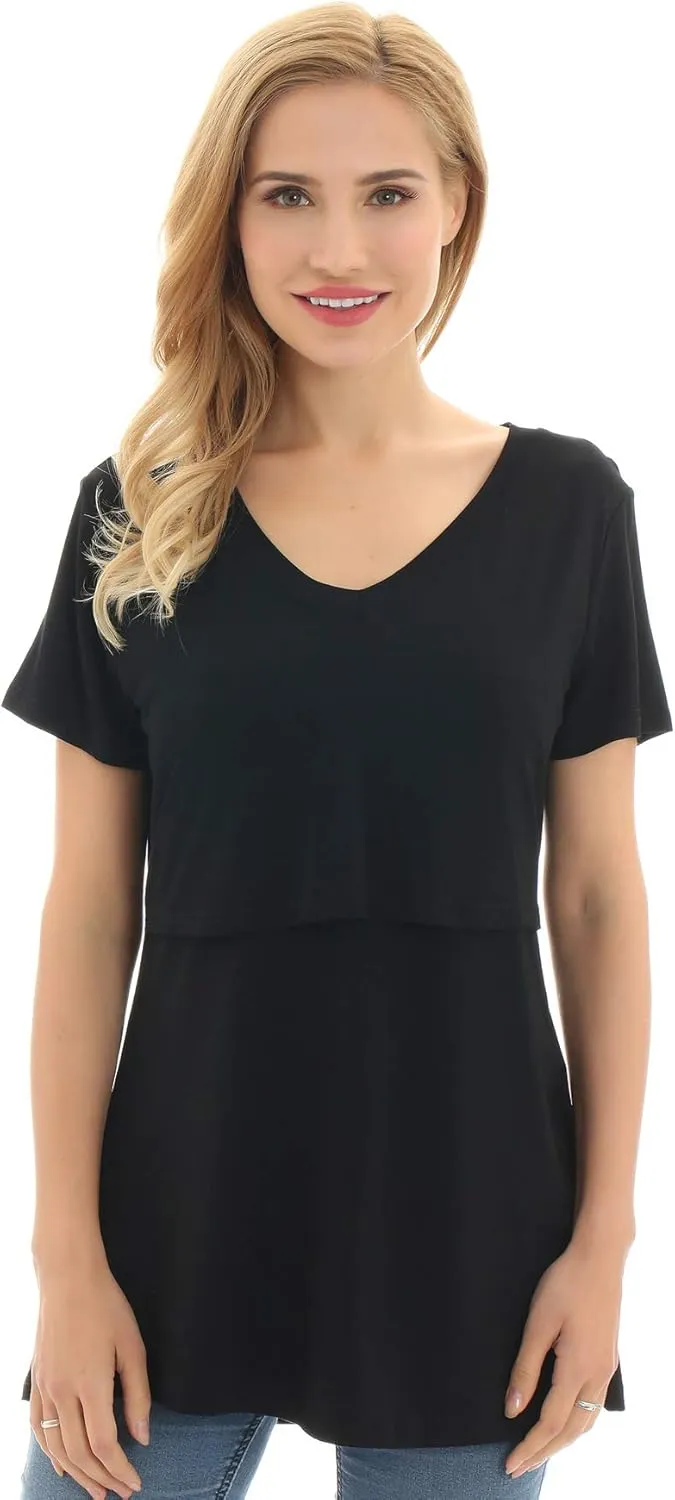 Bearsland Womens 3 Packs V Neck Nursing Tops Maternity Breastfeeding Tee Shirts